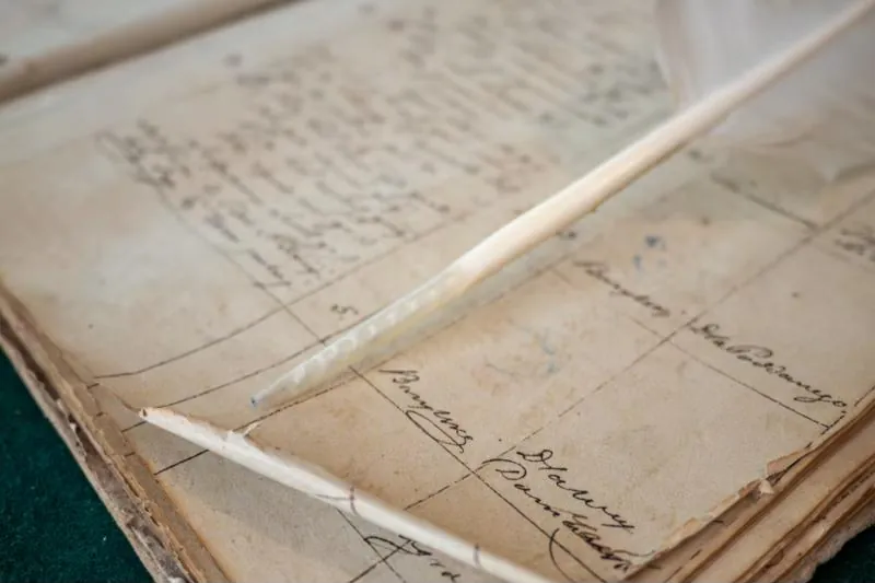 An old handwritten ledger lying open
